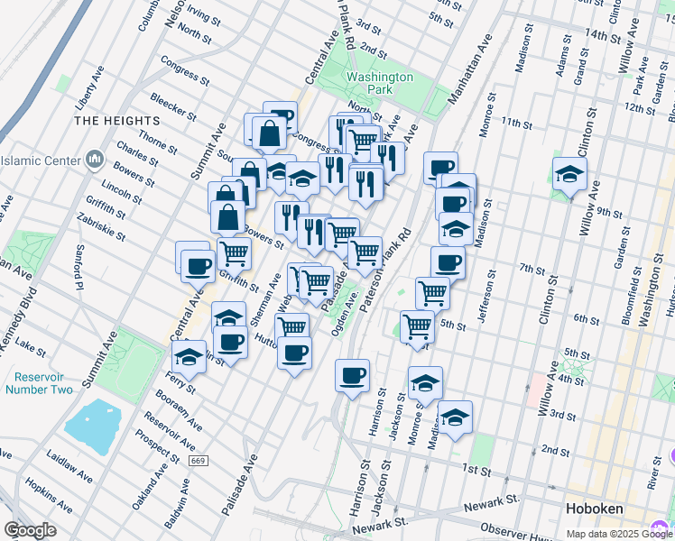 map of restaurants, bars, coffee shops, grocery stores, and more near in Jersey City