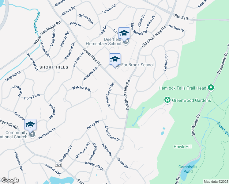 map of restaurants, bars, coffee shops, grocery stores, and more near 16 Beechcroft Road in Essex County