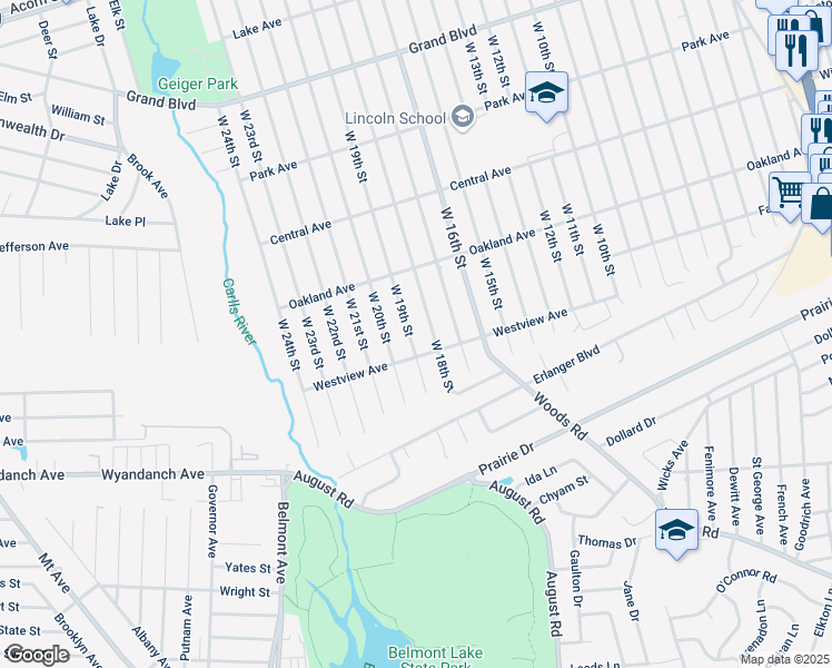 map of restaurants, bars, coffee shops, grocery stores, and more near 319 West 19th Street in Deer Park
