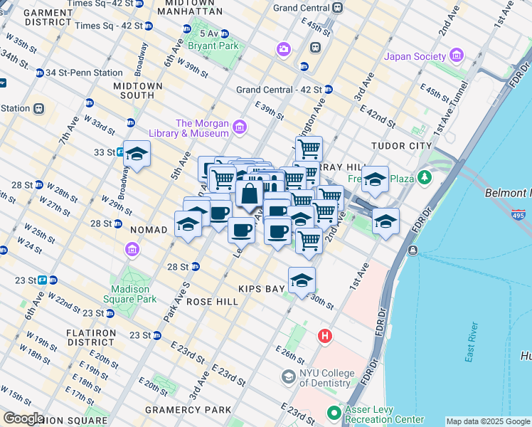 map of restaurants, bars, coffee shops, grocery stores, and more near in New York
