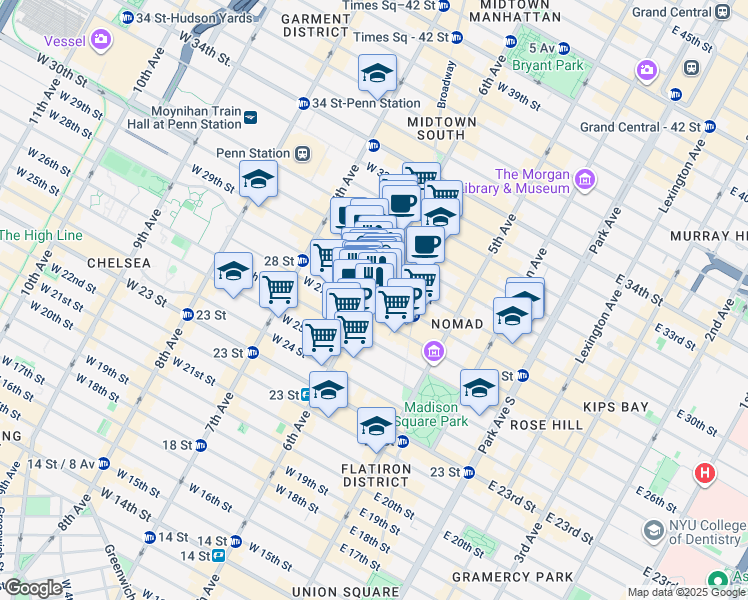 map of restaurants, bars, coffee shops, grocery stores, and more near in New York