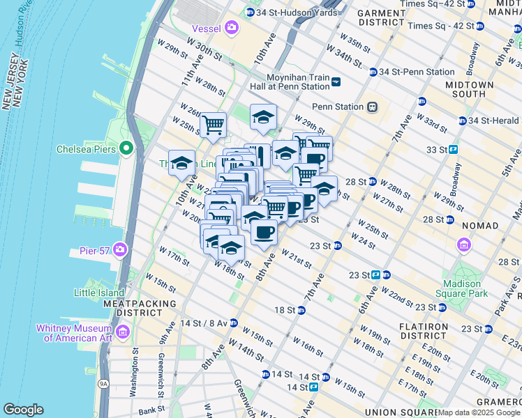 map of restaurants, bars, coffee shops, grocery stores, and more near in New York