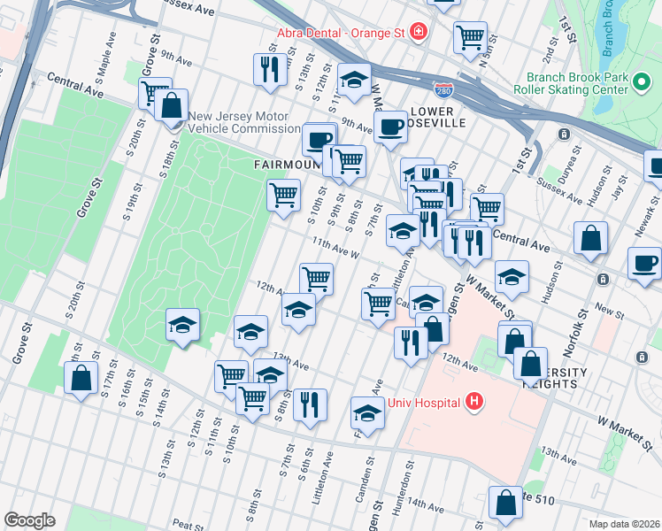 map of restaurants, bars, coffee shops, grocery stores, and more near in Newark