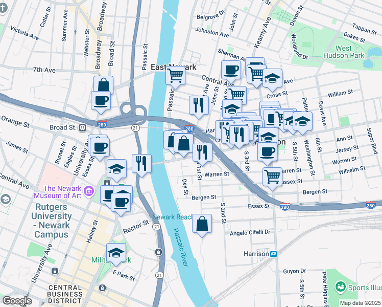 map of restaurants, bars, coffee shops, grocery stores, and more near 27 Cleveland Avenue in Harrison