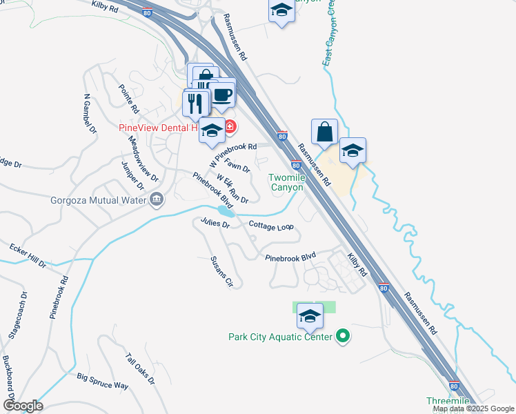 map of restaurants, bars, coffee shops, grocery stores, and more near 3031 West Elk Run Drive in Park City