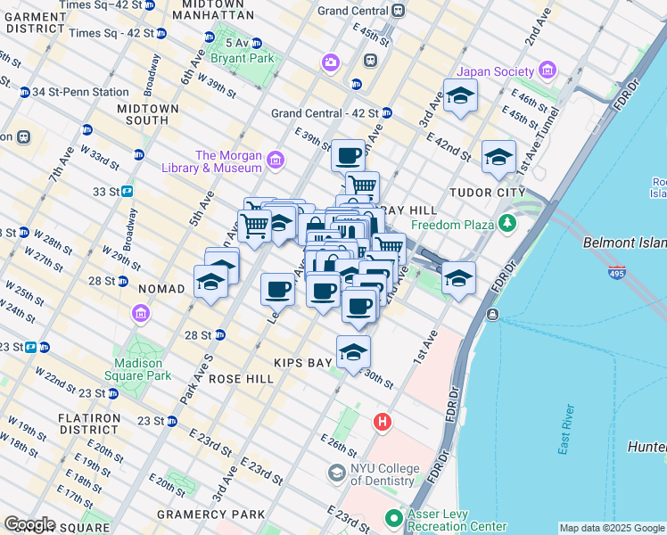map of restaurants, bars, coffee shops, grocery stores, and more near 507 3rd Avenue in New York