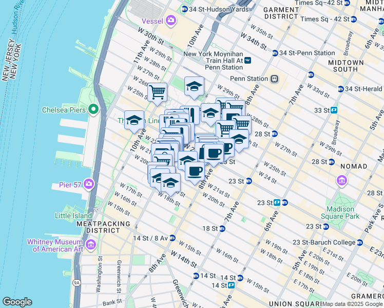 map of restaurants, bars, coffee shops, grocery stores, and more near in New York