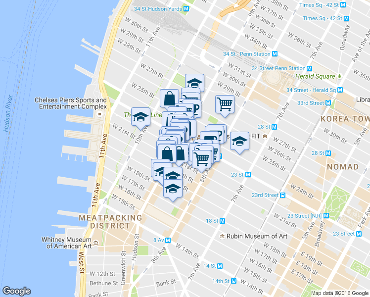 map of restaurants, bars, coffee shops, grocery stores, and more near in New York