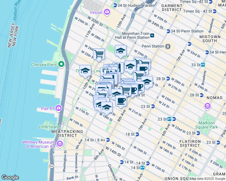map of restaurants, bars, coffee shops, grocery stores, and more near in New York