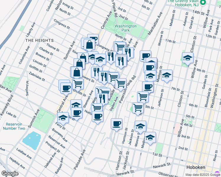 map of restaurants, bars, coffee shops, grocery stores, and more near in Jersey City