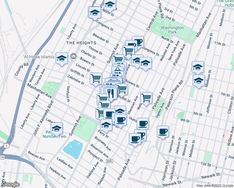 map of restaurants, bars, coffee shops, grocery stores, and more near 324 County Road 663 in Jersey City