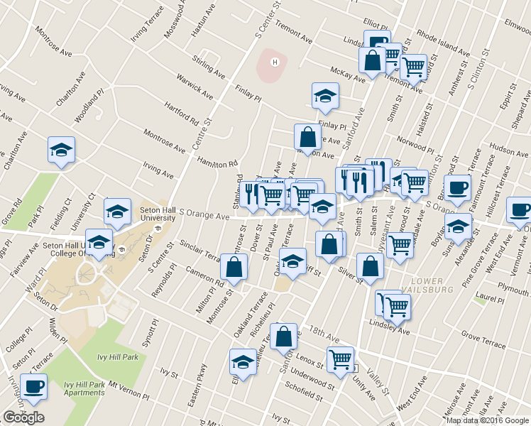 map of restaurants, bars, coffee shops, grocery stores, and more near 9-11 Longfellow Avenue in Newark