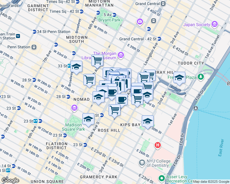 map of restaurants, bars, coffee shops, grocery stores, and more near 339 Park Avenue in New York