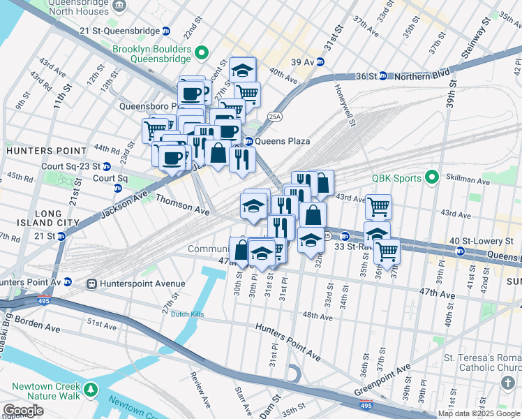 map of restaurants, bars, coffee shops, grocery stores, and more near 3003 Skillman Avenue in Queens