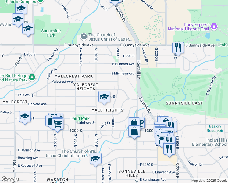 map of restaurants, bars, coffee shops, grocery stores, and more near 1982 Herbert Avenue South in Salt Lake City