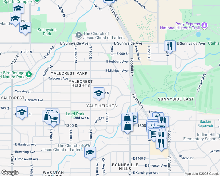 map of restaurants, bars, coffee shops, grocery stores, and more near 1982 Herbert Avenue South in Salt Lake City