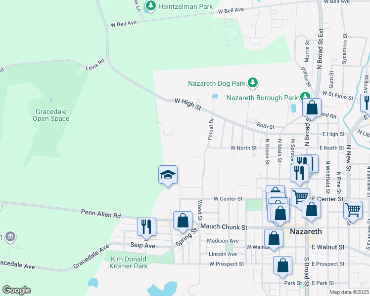map of restaurants, bars, coffee shops, grocery stores, and more near in Nazareth