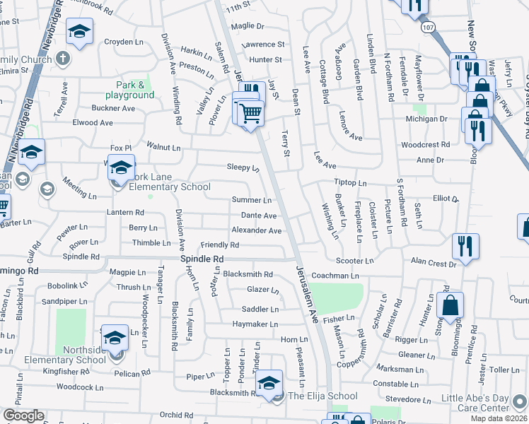 map of restaurants, bars, coffee shops, grocery stores, and more near 19 Dante Avenue in Hicksville