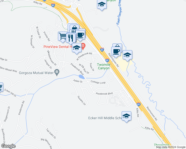 map of restaurants, bars, coffee shops, grocery stores, and more near 3031 West Elk Run Drive in Park City