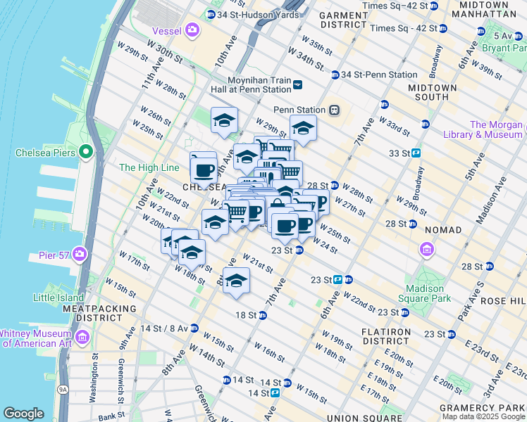map of restaurants, bars, coffee shops, grocery stores, and more near 258-278 8th Avenue in New York