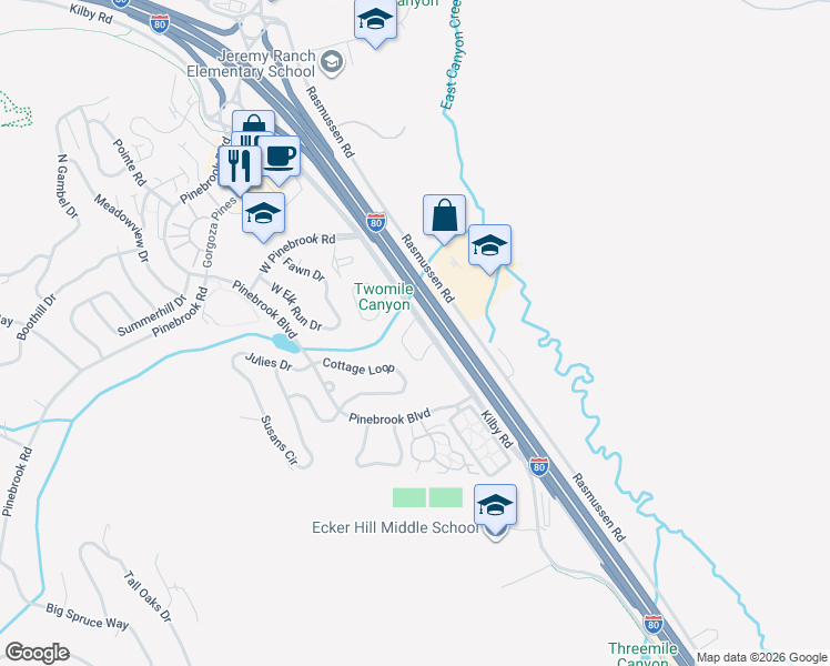 map of restaurants, bars, coffee shops, grocery stores, and more near 7918 Engen Loop in Park City