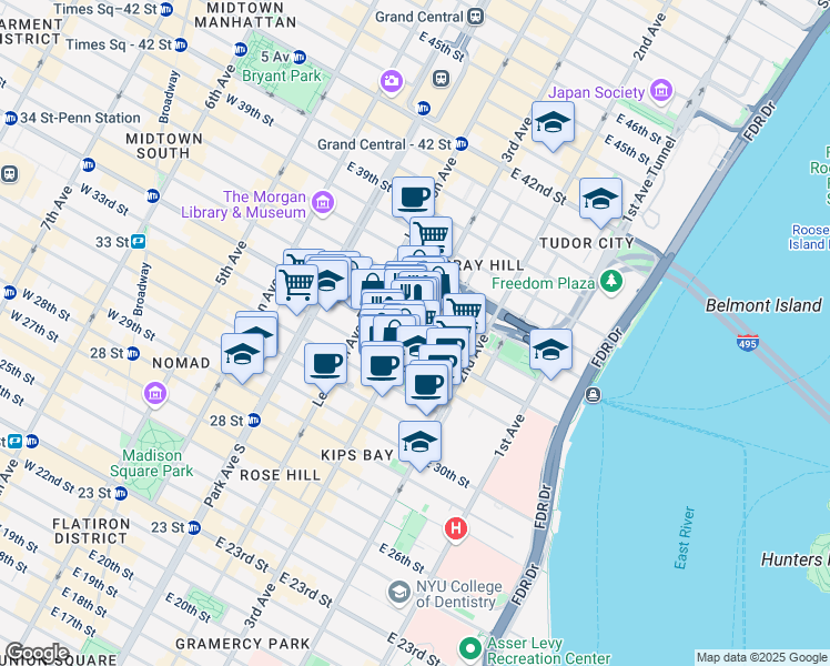 map of restaurants, bars, coffee shops, grocery stores, and more near 507 3rd Avenue in New York