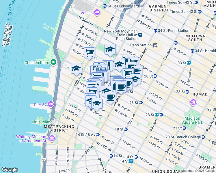 map of restaurants, bars, coffee shops, grocery stores, and more near in New York