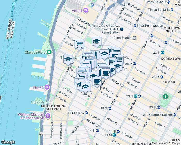 map of restaurants, bars, coffee shops, grocery stores, and more near in New York