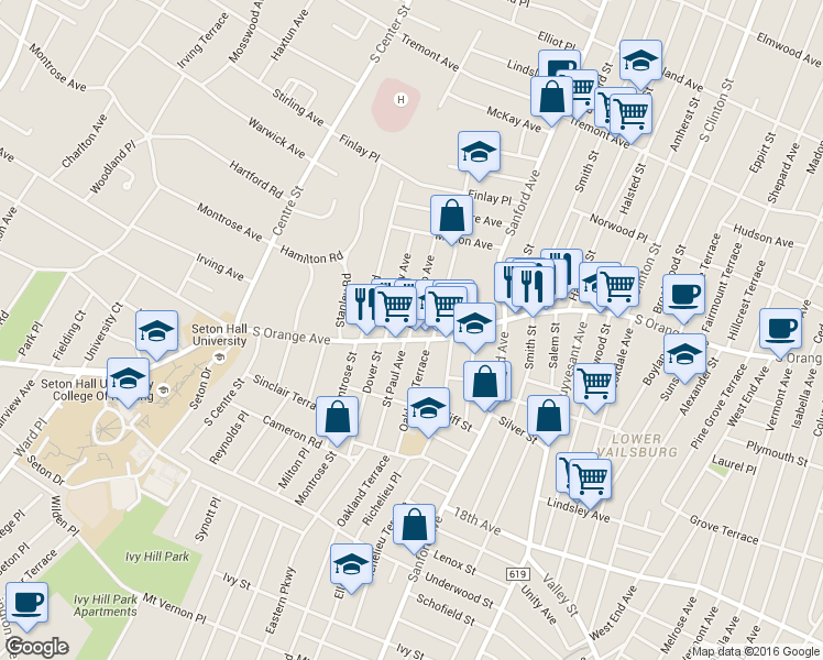 map of restaurants, bars, coffee shops, grocery stores, and more near 1010 18th Avenue in Newark