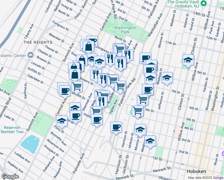 map of restaurants, bars, coffee shops, grocery stores, and more near in Jersey City