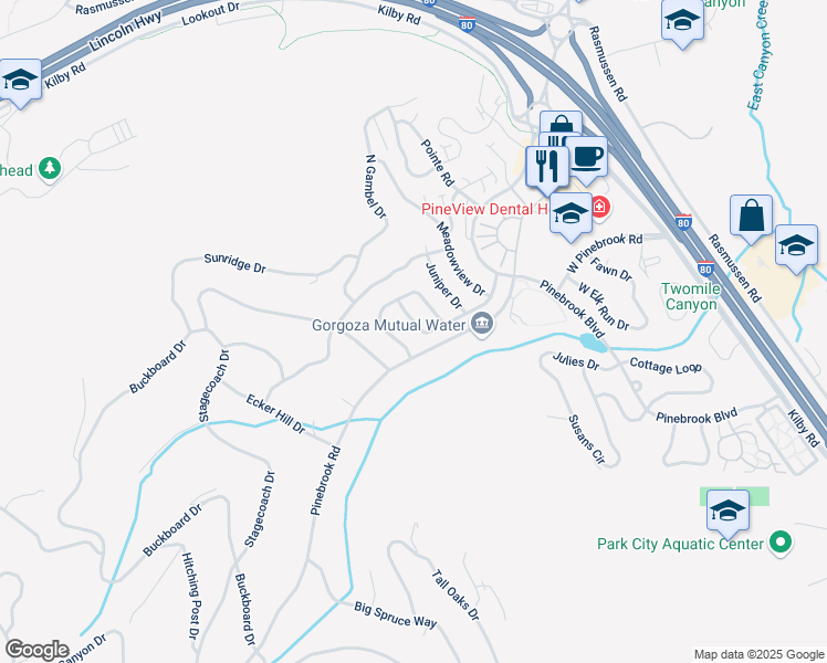 map of restaurants, bars, coffee shops, grocery stores, and more near 7872 Summerhill Drive in Park City