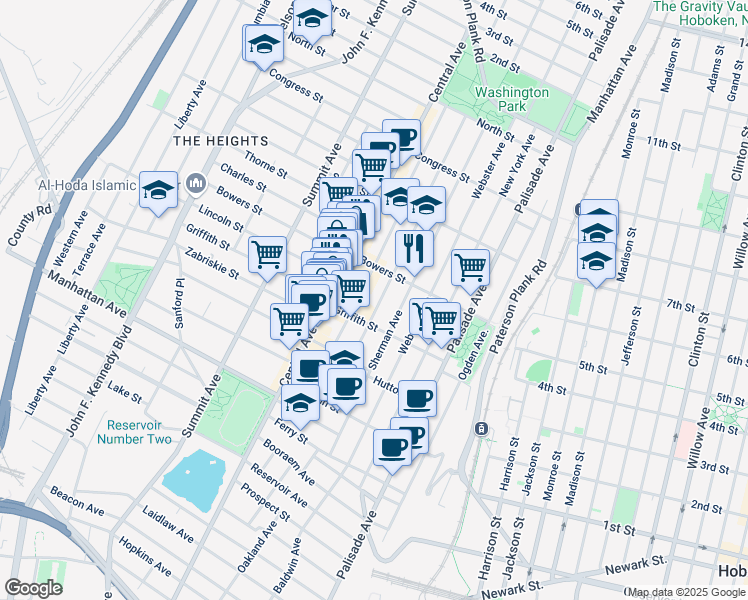 map of restaurants, bars, coffee shops, grocery stores, and more near 95 Hancock Avenue in Jersey City