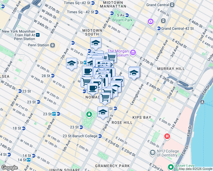 map of restaurants, bars, coffee shops, grocery stores, and more near in New York