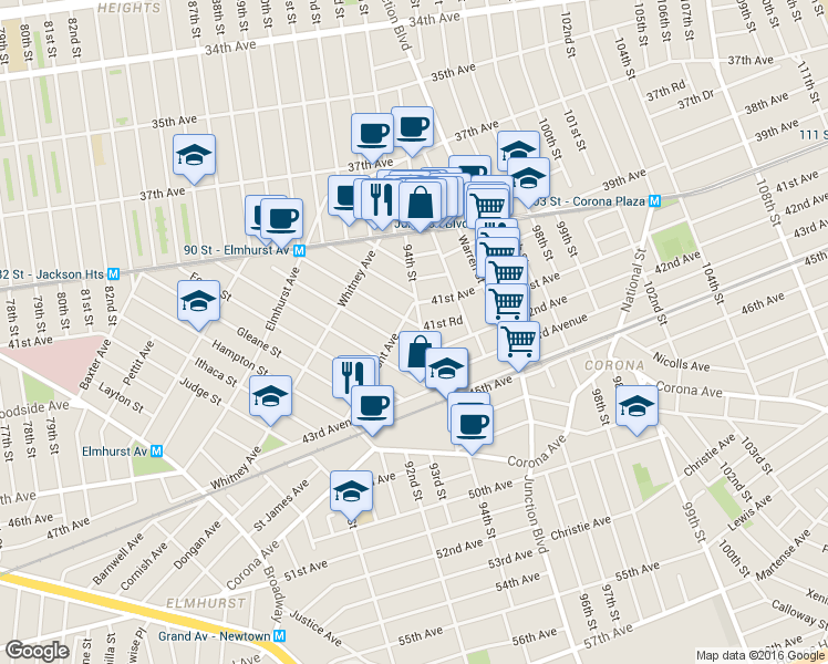map of restaurants, bars, coffee shops, grocery stores, and more near 41-78 Case Street in Queens