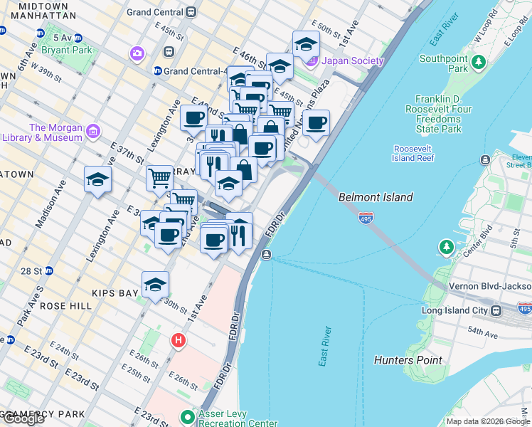 map of restaurants, bars, coffee shops, grocery stores, and more near in New York
