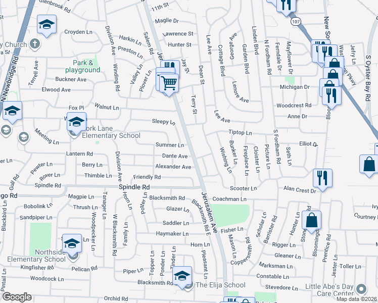 map of restaurants, bars, coffee shops, grocery stores, and more near 19 Dante Avenue in Hicksville