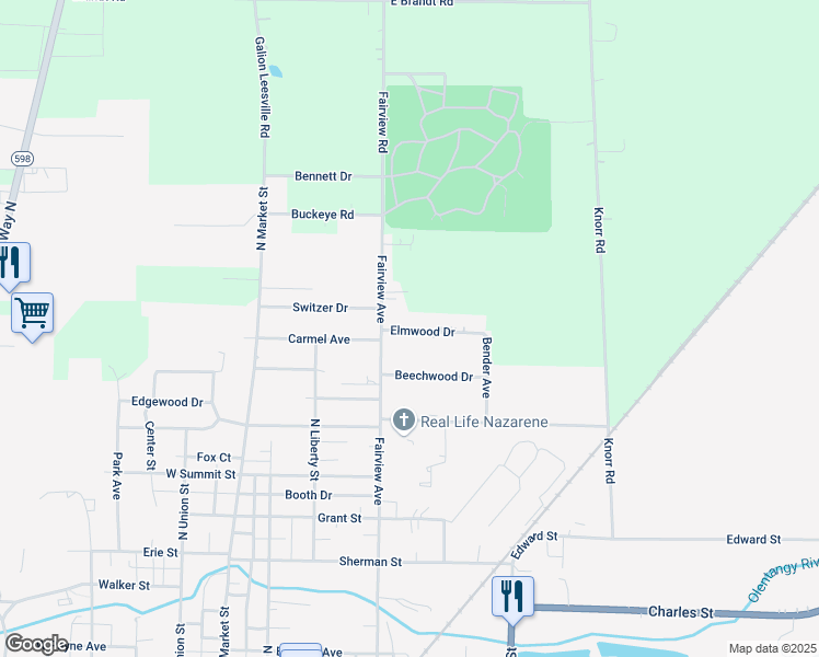 map of restaurants, bars, coffee shops, grocery stores, and more near 484 Township Highway 248 in Galion