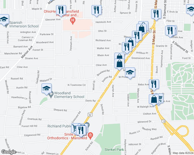 map of restaurants, bars, coffee shops, grocery stores, and more near 354 Abbeyfeale Road in Mansfield