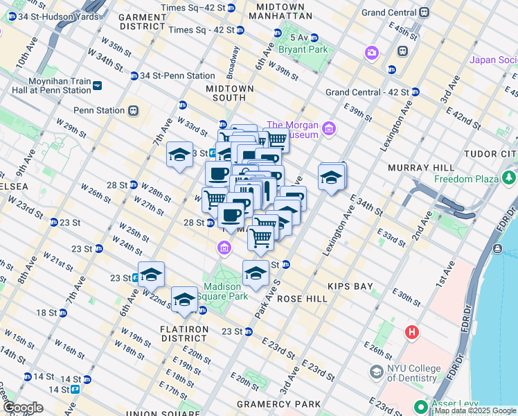 map of restaurants, bars, coffee shops, grocery stores, and more near in New York