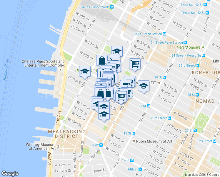 map of restaurants, bars, coffee shops, grocery stores, and more near in New York