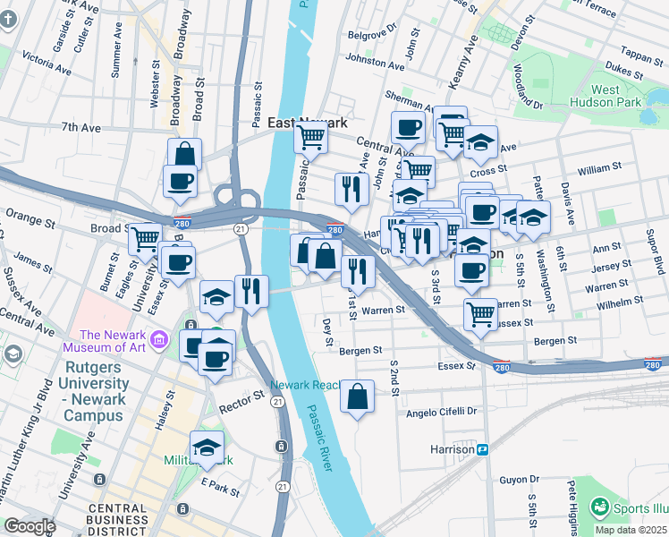 map of restaurants, bars, coffee shops, grocery stores, and more near 27 Cleveland Avenue in Harrison