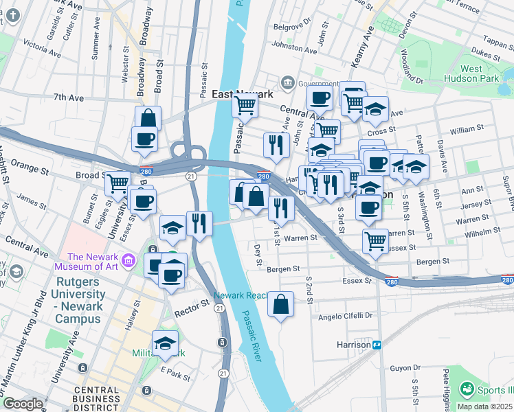 map of restaurants, bars, coffee shops, grocery stores, and more near 27 Cleveland Avenue in Harrison