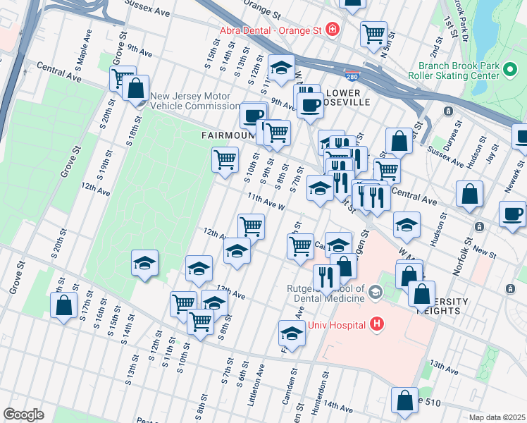 map of restaurants, bars, coffee shops, grocery stores, and more near in Newark