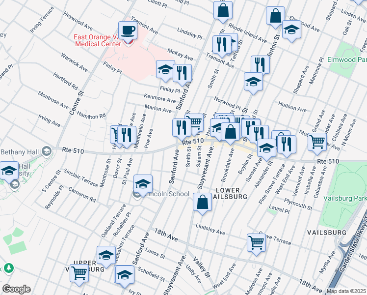 map of restaurants, bars, coffee shops, grocery stores, and more near in Newark
