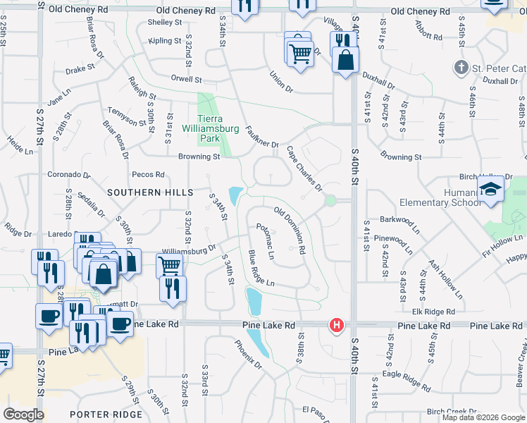 map of restaurants, bars, coffee shops, grocery stores, and more near 3501 Old Dominion Road in Lincoln