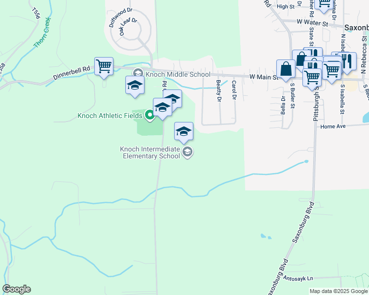 map of restaurants, bars, coffee shops, grocery stores, and more near 328 Knoch Road in Saxonburg