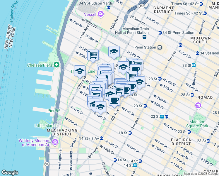 map of restaurants, bars, coffee shops, grocery stores, and more near in New York