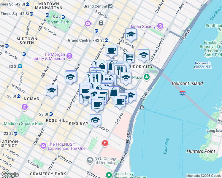 map of restaurants, bars, coffee shops, grocery stores, and more near in New York