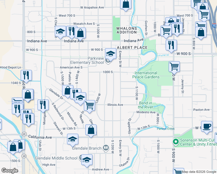 map of restaurants, bars, coffee shops, grocery stores, and more near 1083 Concord Street in Salt Lake City