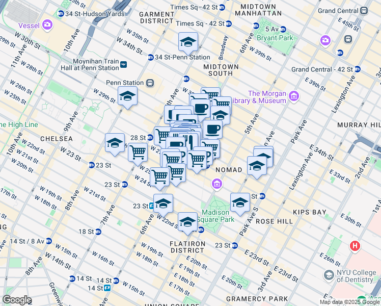 map of restaurants, bars, coffee shops, grocery stores, and more near in New York